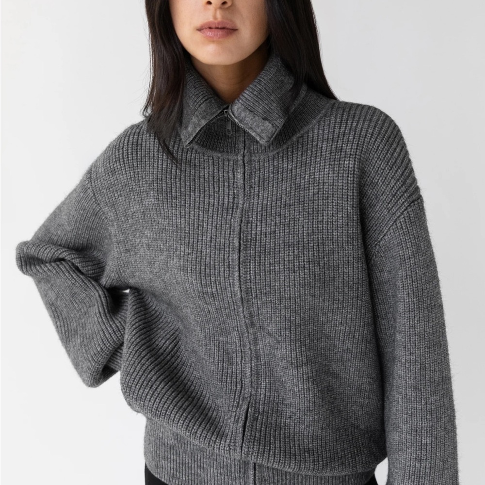 OAK + FORT Charcoal hi neckline zip sweater sz S